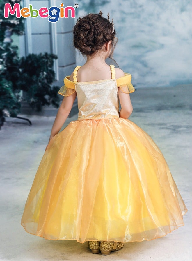MEBEGIN Princess Belle Dress Set with Crown, Gloves and Magic Wand, Elegant Princess Dress Up Costume for Girls, Belle Princess Tutu, Made of Breathable Soft Polyester, Great for Fancy Dress Parties, Birthdays, Prom Outfits and Cosplay Activities - Image 5